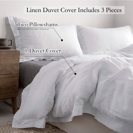 Simple&Opulence 100% Linen Duvet Cover Set with Embroidered,King Size(104"x92"),3 Pieces Soft Farmhouse Comforter Set with Button Closure,1 Duvet Cover and 2 Pillowshams(White)