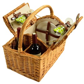 Picnic at Ascot Vineyard Willow Picnic Basket, Natural/Trellis Green