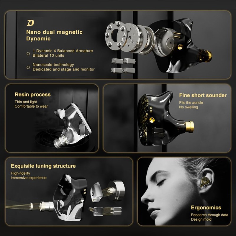 Hifi Kingdom ND-001 Hybrid (1DD+4BA) Wired In-Ear Monitor Black No
