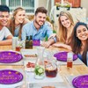 EVYIENEN 50 Pcs Happy Birthday Purple and Gold Paper Plates,