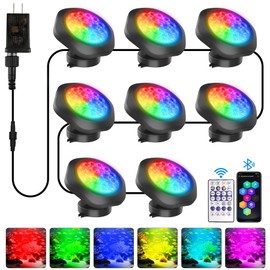 T-SUN Colored Pond Lights Bright LED Underwater Light with APP and Remote Control, Submersible Fountain Lights, IP68 Waterproof Landscape Spotlight for Garden Pond Aquarium Koi Fish Tank (8-Head)