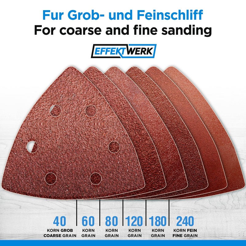 EffektWerk Delta Sandpapers (120 Pack 6 Holes) 93x93x93mm Triangular Sanding