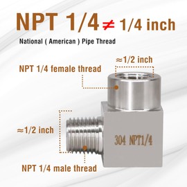 Napredak 90 degree street elbow NPT 1/4 male to NPT 1/4 female stainless steel pipe fitting, forged street elbow for hydraulic system pressure regulator and gauge, 4350 psi, 1 pc