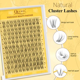 QUEWEL Natural Cluster Lashes D Curl Wispy Eyelash Clusters Mix 10-18mm, Super Thin Band Eyelashes Individual DIY Lash Extensions at Home(QU40)