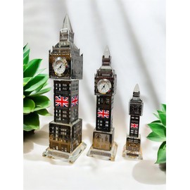 Crystal Big Ben With Clock London Soveniers Big Ben with Flag And Colourfull Light Englang Big Ben Clock Tower Decoration for Home, Office,3Colours Silver Black Rose Gold (Black, Medium)