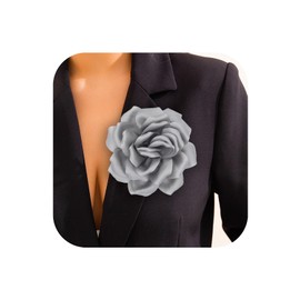 Flower Brooch Pins for Women 5.5in Lapel Pins Large Rose Floral Brooches Dainty Satin Fabric Brooches Rose Flower Hair Clips Wedding Party Dance Clothes Accessories Jewelry (Gray)