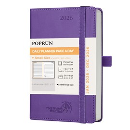 POPRUN Calendar 2026 Daily Planner Soft Cover 16 x 10.5 cm, Daily Calendar A6 1 Day 1 Page (Monday - Sunday), Diary (Jan.2026-Dec.2026) with PU Leather - Purple