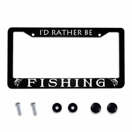 Amcove License Plate Frame I'd Rather Be Fishing Stainless Steel License Plate Frame with 2 Holes & Free Screws 12.2 x 6.3 Inches