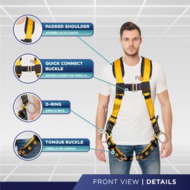 ATERET Full Body Harness w/ 5 Point Adjustment I 3D Ring Fall Arrest Safey Harness w/Grommet Legs & Fall Indicators I OSHA ANSI Industrial Roofing Tool Personal Equipment (Yellow - Universal)