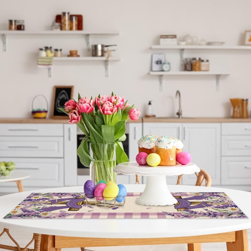 Croar He is Risen Easter Religious Cross Table Runner, Lavender