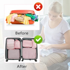 Organizadores de Viaje para Maletas, 8 piezas Organizador de Viaje de Ropa de Cubo, Bolsa de Viaje Impermeable, Bolsa de lona, para Ropa Zapatos, Organizador de Cosméticos (Rosa)