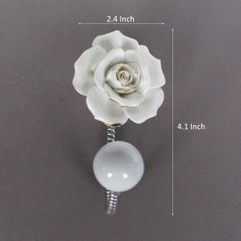 Beautiful 3D Flower Ceramic Wall Coat Hook (White with Gold - Plated Edge), Chrome Decorative Robe Hook, Scarf, Bag, Towel, Hat etc for Kitchen Bathroom Office (Rose White)