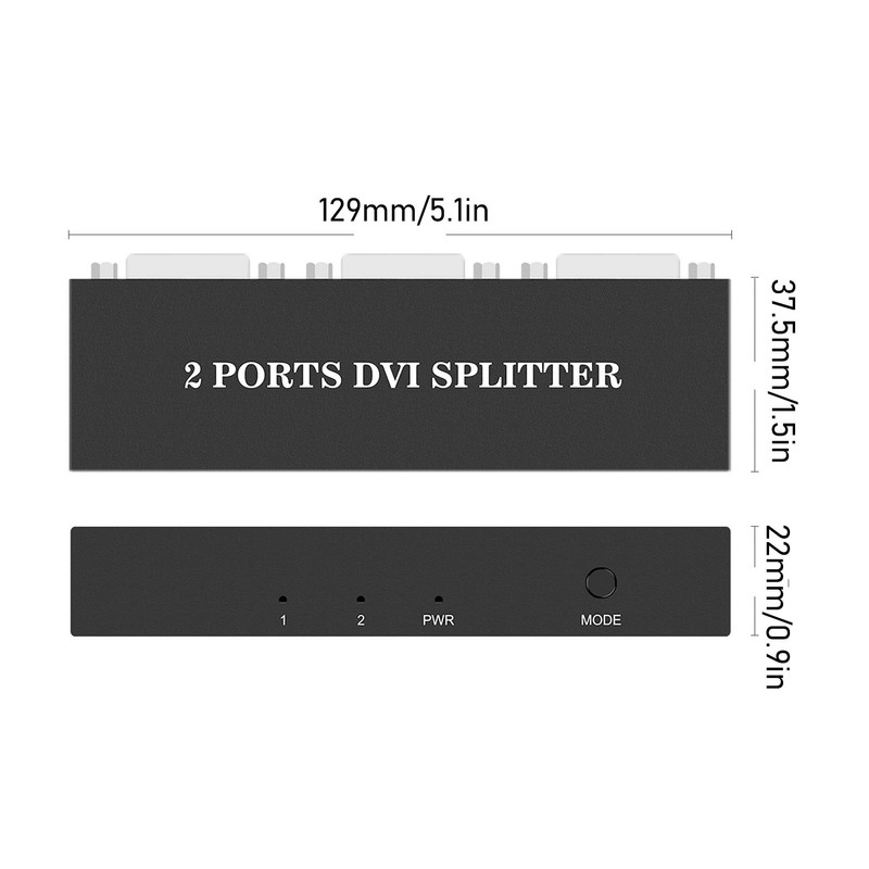 1x2 DVI Splitter 1 in 2 Out Support Resolution Up