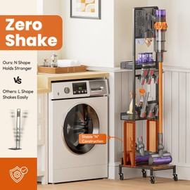 Vacuum Stand for Dyson V15 V12 V11 V10 V8 V7 V6 Gen5, Standing Dock with Accessory Holder, Vacuum Attachments for Dyson Replacement Parts, Floor Docking Station with Cordless Vacuum Storage Organizer