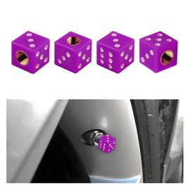 SHMZK 4 PCS Dice Tire Valve Stem Caps, Leakproof Dust Proof Dice Style Wheel Tire Valve Stem Cap Set, Dice Shape Wheel Valve Stem Cover Decor for Car SUV Truck Bike Motorcycle (Purple)