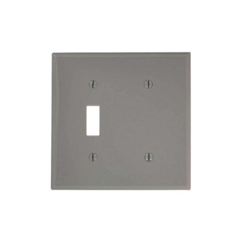 Leviton 2-Gang Wallplate, 1-Toggle 1-Blank, Standard Size, Thermoplastic Nylon, 80706-GY,