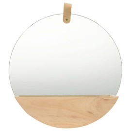 ZJMTOCYU Enhance Home Decor with 13.8" Round Wall Mirror, Solid Pinewood Frame and Storage Compartment, Stylish Brown Design