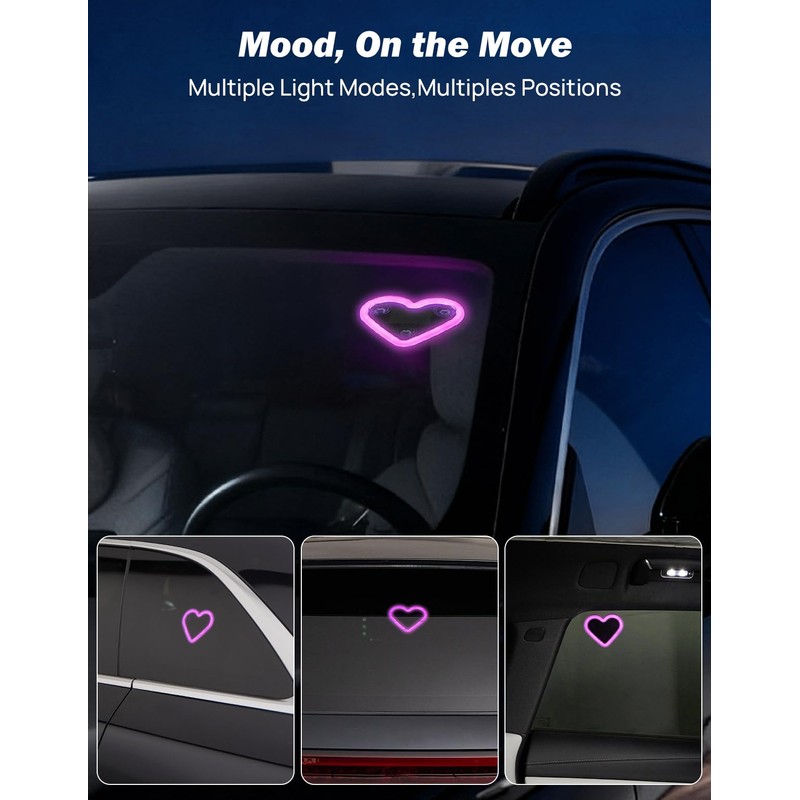 JOYTUTUS Car LED Ambient Light Solar Powered Heart Neon Light