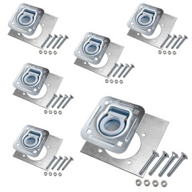6-pack - Recessed Pan D-ring Trailer Tie Downs (6,000 Lb. Capacity) and Heavy Backer Plates, Including Mounting Hardware (Complete Set: 24 Carriage Bolts, Washers and Nylon Lock Nuts)