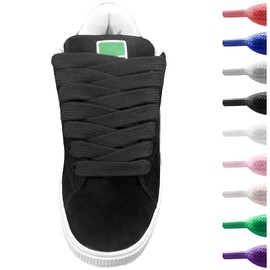 UamGlsob 15 mm dicke Baumwoll Schnürsenkel für Puma Suede XL Sneaker, extra breite, flache Schnürsenkel für Skate Shoe und Sportschuhe (Black, 36Inch/90cm)