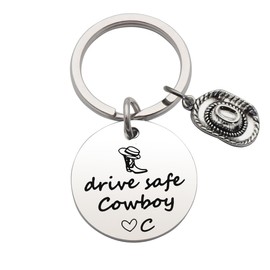 Eilygen Drive Safe Cowboy Keychain 26 Letters Keychain Gifts for Boyfriend Husband Western Gift Gift for New Driver (Drive Safe Cowboy C)