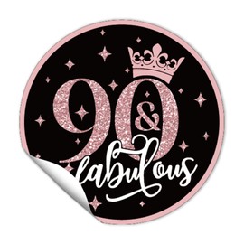 REWIDPARTY 1.5 Inch Round 90th Birthday Stickers（80 Pieces） Rose Gold 90 & Fabulous Stickers 90th Birthday Party Favor Stickers Adhesive Party Stickers 90th Birthday Party Decorations Supplies