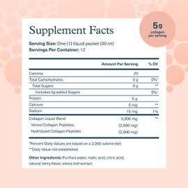 Youtheory Collagen Liquid - 5,000 mg Hydrolyzed Collagen - for Hair, Skin & Nails* - Sugar, Dairy & Soy Free - Berry Flavor - 12 Single Serving Packets