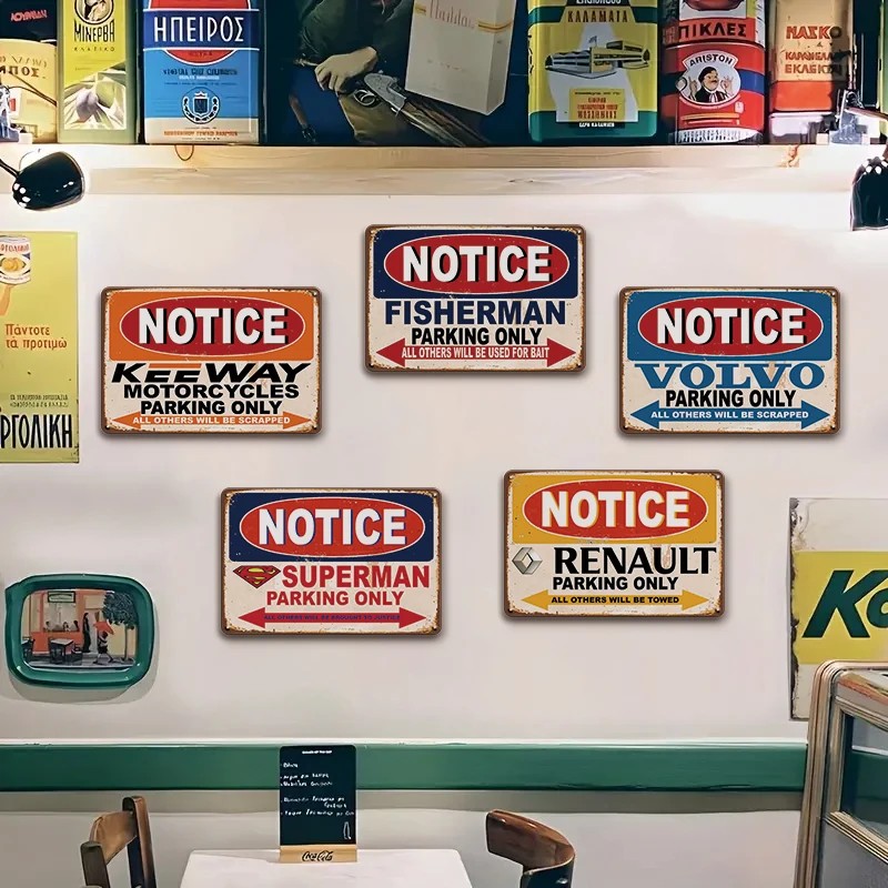 Funny Parking Only Themed Metal Sign Set with Retro PrintsColor: