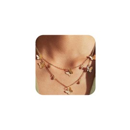 Fxmimior - Collar con colgante de mariposa con forma de círculo en capas para mujer