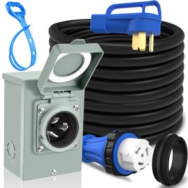 PAULINN PAULINN Generator Cord 50 Amp 25FT & Power Inlet Box, NEMA 14-50P/SS2-50R Twist Lock Extension Cord with NEMA SS2-50P Generator Inlet, ETL Listed, Weatherproof, Emergency Power Combo Kit