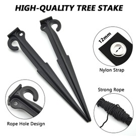 13 pcs Tree Stake Kit - 6pcs Anchoring Tree Stake, 6pcs Tree Support Straps with 50ft Strong Rope, Tree Staking and Support Kit for Young Trees Against Bad Weather, Garden Plant Young Tree Outdoor