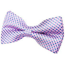 Retreez Men Wavy Zig Zag Stripe Pattern Woven Pre-tied Bow Tie (5") - Pink