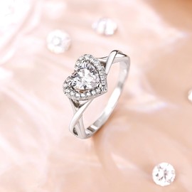 MYBELLNA Promise Ring for Her 925 Sterling Silver Created Ruby Blue Sapphire Emerald Diamond Heart Promise Wedding Engagement Ring for Wife Girlfriend Her Anniversary