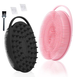 GeorgeX Cepillo de Baño de Silicona, 2 Pcs Cepillo Corporal de Silicona Estropajo para Cuerpo Textura Suave, Durable y Fácil de Limpiar con 1 Limpiador de Pinceles Pequeño