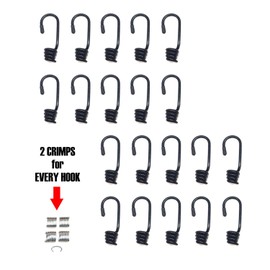 Hook & Cord - Metal Plastic-Coated Spring Hooks - Wire Bungee Cord Hooks - Strong Gauge with End Protective Cap - for Tarps, Covers, Sunshades (20, 3/16" MPC)