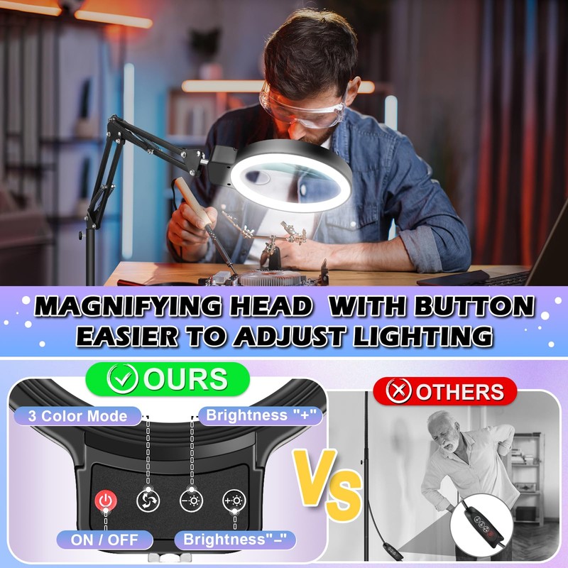 30X 10X Large Floor Magnifying Glass with Light and Stand,72