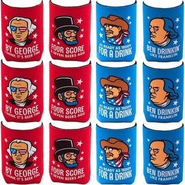 Fun Express Patriotic Faces Koozies for Cans 12 Pack - Funny Can Cooler Insulated Neoprene Can Covers for Cold Drinks | Soda Can Holder Drink Sleeve for Fourth of July Party Supplies & Summer Events