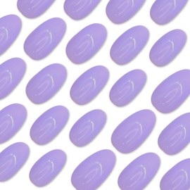 Short Press on Nails Almond Shape Fake Nails Round RIICFDD False Nails Oval Nails Press on Solid Color Designs Artificial Glossy Full Cover Acrylic Nails for Women Artificial Nails 24 Pcs (Purple)