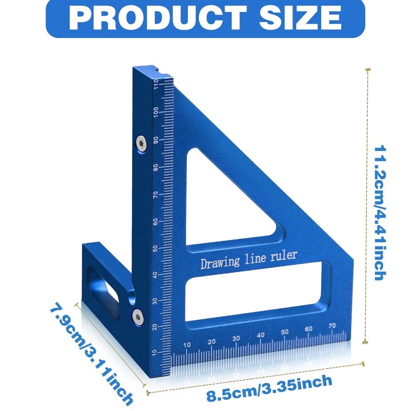 3D Woodworking Square Protractor,Triangle Ruler Scriber,45/90 Degree Carpenter Square Aluminum