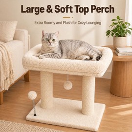 PuzzlePaw Small Cat Tree with Large Top Perch for Indoor Cats, Beige
