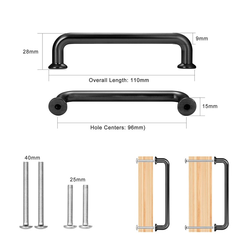Malimali 5 Pack Black Kitchen Cupboard Handles Wardrobe Handles, 96mm