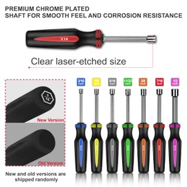 P.I.T. 7-Pieces SAE Nut Driver Set,Solid Shaft Nut Drivers (3/16, 1/4, 5/16, 11/32, 3/8, 7/16, 1/2 Inch) With Color Coded Nonslip Comfort TPR Hand Grips,Standard Sizes Hex Deep Nut Driver Set