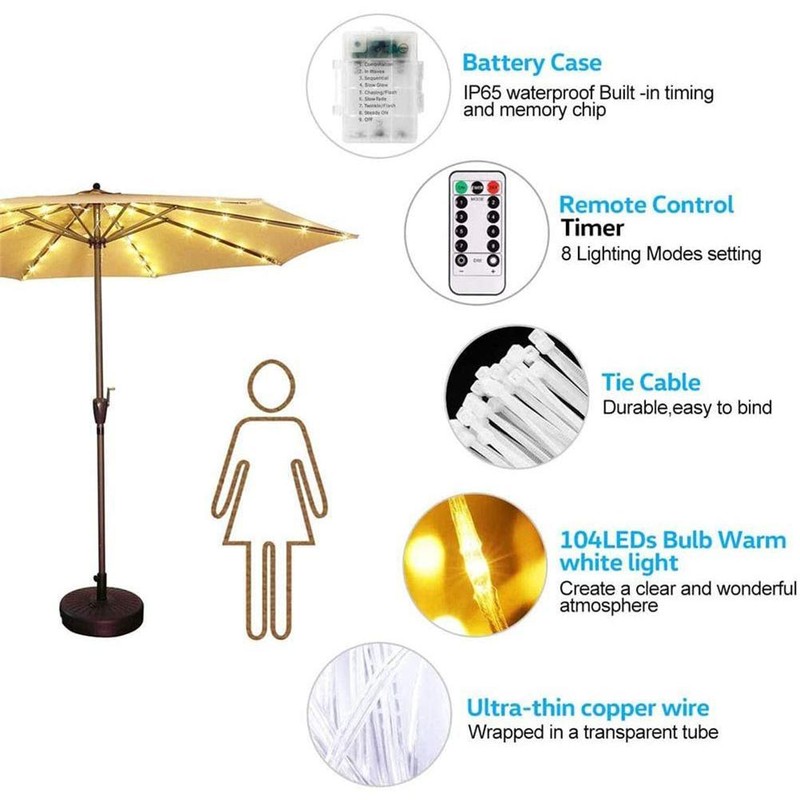 Outdoor Patio Umbrella Light Strings LED Umbrella Lamp with Remote