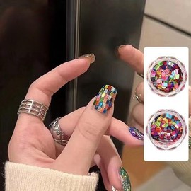 MLLE JJL 2 Boxes Color Laser Glitter Nail Parts 3D Sequins Sparkle Star Glitter Nail Charms for DIY Nail Art Decoration