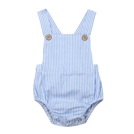 doublebabyjoy Newborn Baby 1 Piece Summer Romper Baby Girl Boy Solid Color Jumpsuit Sleeveless Backless Overalls Outfits (Blue, 3-6 Months)