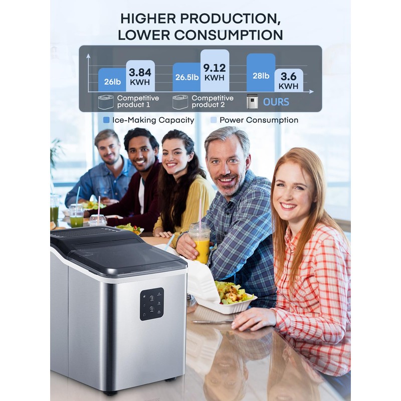 Countertop Ice Maker Machine 𝑺𝒕𝒂𝒊𝒏𝒍𝒆𝒔𝒔 𝑺𝒕𝒆𝒆𝒍, 9 Bullet Ice in