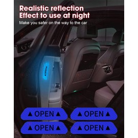 PCVBMLAUT 4 Pcs Blue Door Open Waring Reflective Film Night Car Sticker for Car Door Bumper Rear Trunk Decoration Accessories