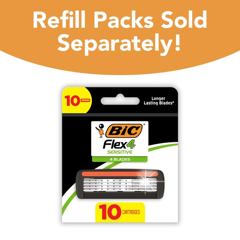 BIC Flex 4 Refillable Razors for Men, Long-Lasting 4 Blade