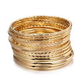 6-12Pcs Vintage Gold Silver Multilayer Stackable Textured Bangle Bracelets Bohemian Chunky Indian Cable Punk Wide Bracelet for Women African Ethnic Wedding Outfit Jewelry Gifts-12Pcs Gold B