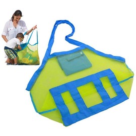 Cisixin Beach Bag, Beach Toy, Mesh Bag, Sand Toy Bag, Beach Toy, Foldable, Reusable, XXL Large Storage Bag for Water Toy, Beach Bag (Green + Blue)